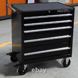 Hilka Professional 5-Drawer Rollaway Cabinet Black, Heavy-Duty Steel, Ball