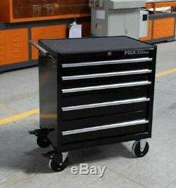 Hilka Tool Chest Trolley Mobile Black Metal 5 Drawer Storage Cart Cabinet Box