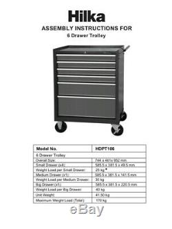 Hilka Tool Trolley Chest Red Black 6 Drawer Storage Box Roll Cabinet Cart Box