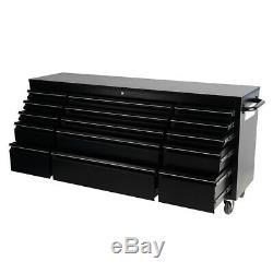 Large 72 Tool Box Cart Roll Chest Tools Storage Cabinet 15 Drawers Garage Black