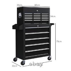 Large Metal 14 Drawer Rolling Tool Chest Cabinet with Top Box BLACK