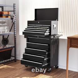 Large Metal 14 Drawer Rolling Tool Chest Cabinet with Top Box BLACK