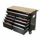 Large Mobile Workbench Tool Chest Cabinet Wooden Work Top Surface Storage Drawer