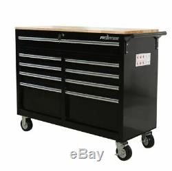 Large Mobile Workbench Tool Chest Cabinet Wooden Work Top Surface Storage Drawer