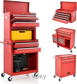 Large Rolling Tool Cabinet, 2-in-1 Detachable Metal Tool Chest with Drawers, Wh