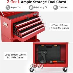Large Rolling Tool Cabinet, 2-in-1 Detachable Metal Tool Chest with Drawers, Wh
