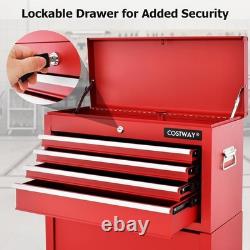 Large Rolling Tool Cabinet, 2-in-1 Detachable Metal Tool Chest with Drawers, Wh