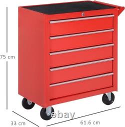 Lockable 5-Drawer Steel Tool Cabinet with Wheels Portable Storage Solution