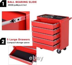 Lockable 5-Drawer Steel Tool Cabinet with Wheels Portable Storage Solution