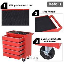 Lockable Roller Tool Storage Cabinet With 5 Draws & Four Roll Wheels In Red