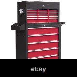 Lockable Rolling Tool Chest, 14 Drawers, Red Steel Cabinet