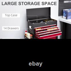 Lockable Rolling Tool Chest, 14 Drawers, Red Steel Cabinet