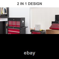 Lockable Rolling Tool Chest, 14 Drawers, Red Steel Cabinet