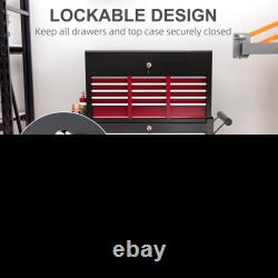 Lockable Rolling Tool Chest, 14 Drawers, Red Steel Cabinet
