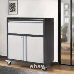 Lockable Steel Storage Cabinet 2-Door 1-Drawer Locker Tool Chest Cupboard Garage