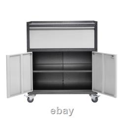 Lockable Steel Storage Cabinet 2-Door 1-Drawer Locker Tool Chest Cupboard Garage