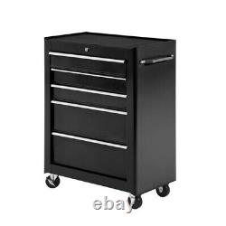 Lockable Steel Tool Storage Cabinet 5 Drawer (3 Small 2 Large) Wheels BLACK