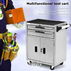 Lockable Tool Chest Metal Storage Box Roller Cabinet with Drawer & Wheel White