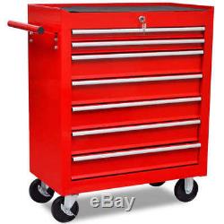 Lockable Workshop Tool Cabinet Storage Cart Wheel Trolley Tool Tray with 7 Drawers