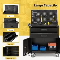 Metal Garage Workbench with Pegboard & Drawers Lockable Tool Storage on Wheels