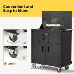 Metal Garage Workbench with Pegboard & Drawers Lockable Tool Storage on Wheels