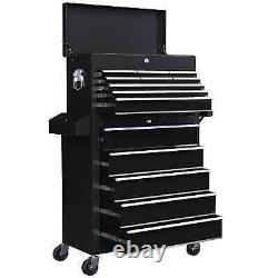 Metal Lockable Roller Cabinet with 14 Drawers Rolling Tool Chest Black