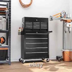 Metal Lockable Roller Cabinet with 14 Drawers Rolling Tool Chest Black