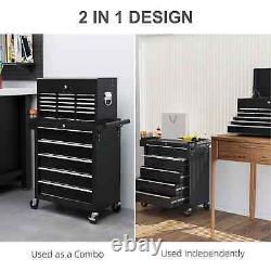 Metal Lockable Roller Cabinet with 14 Drawers Rolling Tool Chest Black