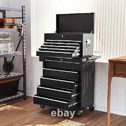 Metal Lockable Roller Cabinet with 14 Drawers Rolling Tool Chest Black