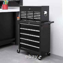 Metal Lockable Roller Cabinet with 14 Drawers Rolling Tool Chest Black