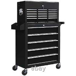 Metal Lockable Roller Cabinet with 14 Drawers Rolling Tool Chest Black