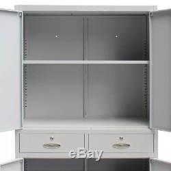 Metal Office Filing Cabinet Steel Tools Book Storage Cupboard 4 Doors 2 Drawers