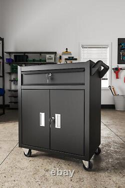 Metal Tool Cabinet Cupboards on Wheels Workshop Storage Tool Cart Filing Cabinet
