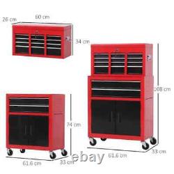 Metal Tool Cabinet on Wheels With 6 Drawers Garage/Factory Suitable In Red