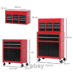 Metal Tool Cabinet on Wheels with 6 Drawers Pegboard Tool Chest Roller