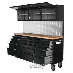 Mobile 72 Tool Chest Cupboard with 15 Drawers 3 Cabinets Peg Board Workbench