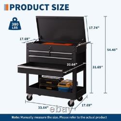 Mobile Roller Chest Trolley Cart Storage Cabinet Tool Box 4 Drawer Garage Black