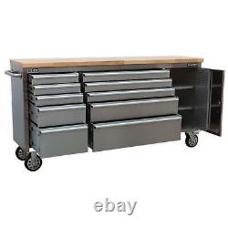 Mobile Stainless Steel Tool Cabinet 10 Drawer & Cupboard Sealey