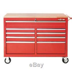 Mobile Workbench Tool Chest Tool Cabinet Wooden Work Surface 46 in. 9-Drawer