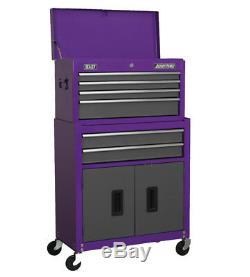 NEW Sealey 6 Drawer Ball Bearing Roller Cabinet Tool Chest Purple Matt Grey 2pc