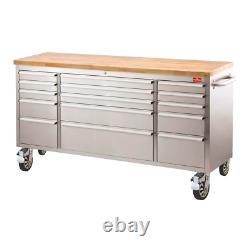 PROMO Crytec 72in Stainless Steel 15 Drawer Work Bench Tool Box Chest Cabinet