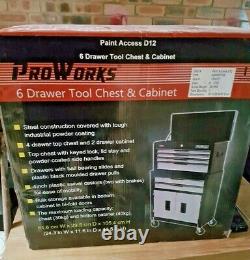 ProWorks 6 Drawer White Metal Tool Chest Rollers Storage Cabinet Box