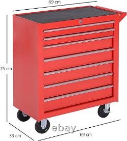 Professional Rolling Tool Cabinet 7 Drawer Metal Workshop Box Chest Trolley Red