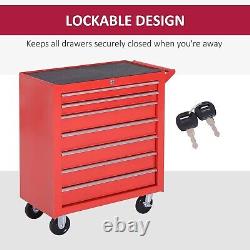 Professional Rolling Tool Cabinet 7 Drawer Metal Workshop Box Chest Trolley Red