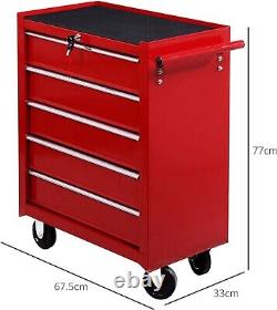 Professional Rolling Tool Chest 5 Drawer Metal Workshop Cabinet Box Trolley Red