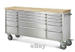 Progen 72 Inch Stainless Steel 15 Drawers Work Bench Tool Chest Cabinet