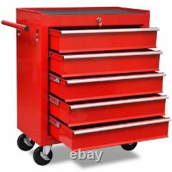 Red Garage Mechanics Workshop Tool Trolley Storage Cabinet Wheeled Cart 5 Drawer