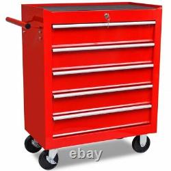 Red Garage Mechanics Workshop Tool Trolley Storage Cabinet Wheeled Cart 5 Drawer
