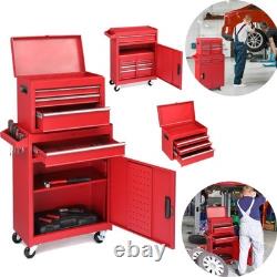 Red Metal Tool Cabinet Storage Box Chest With 4 Drawers With Wheels for Garage