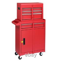 Red Metal Tool Cabinet Storage Box Chest With 4 Drawers With Wheels for Garage